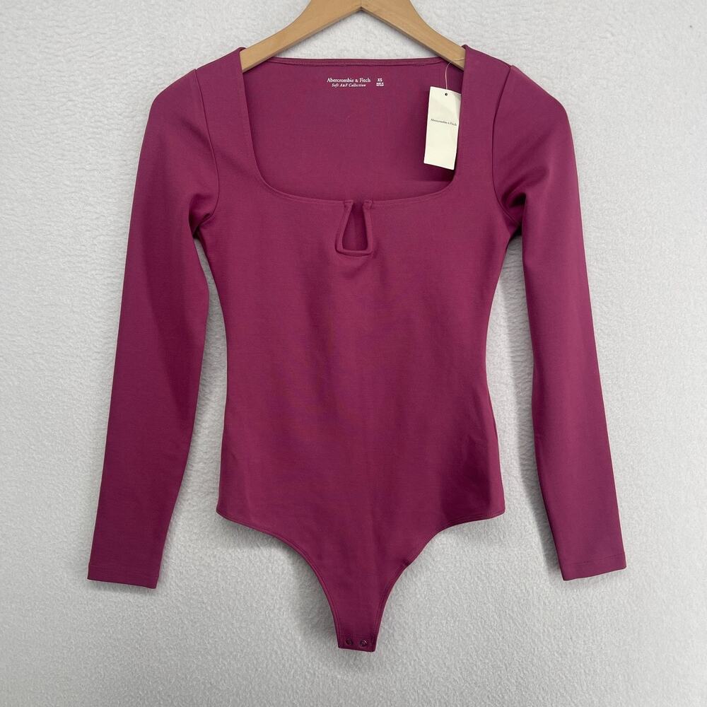 ABERCROMBIE & FITCH Bodysuit XS Soft A&F Collection Square Neck Pink NEW
